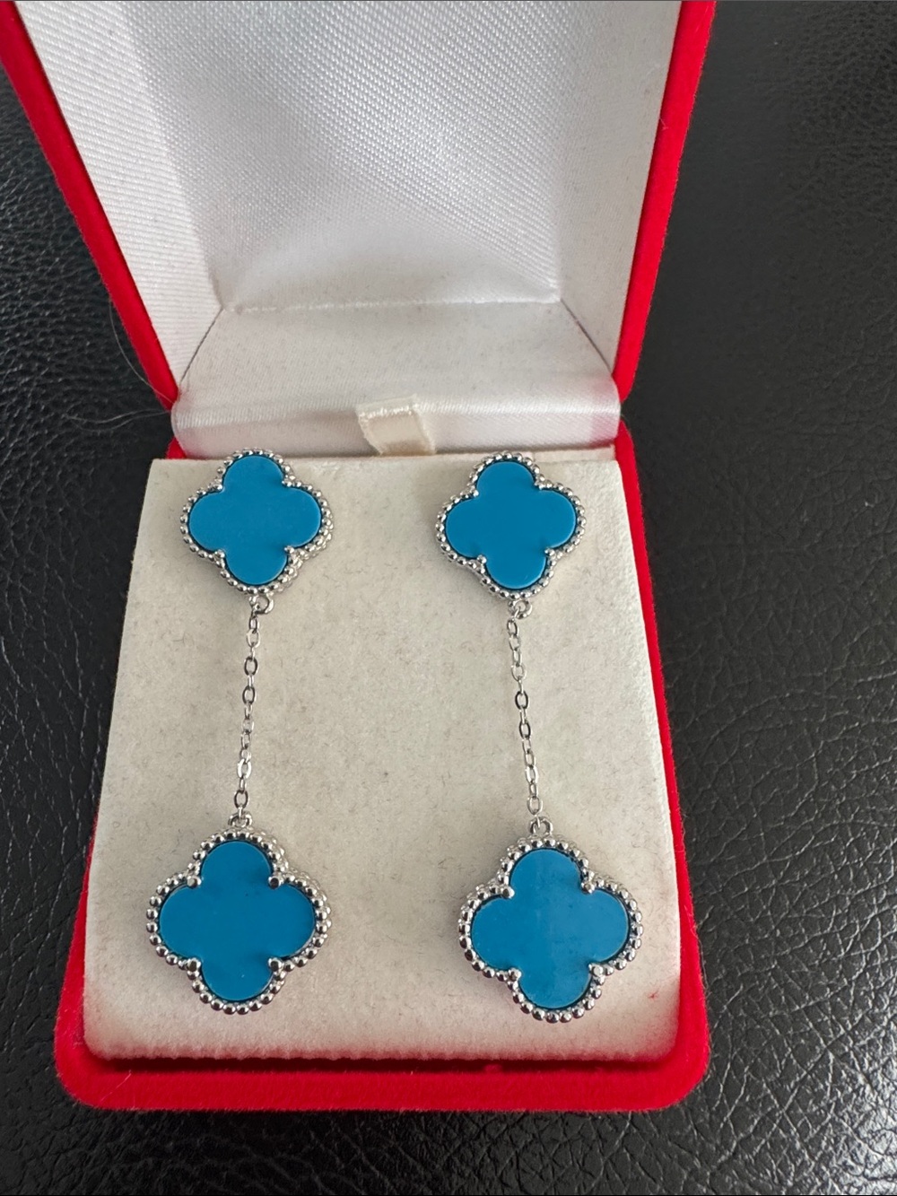 925 sterling silver Blue Clover Drop Earrings